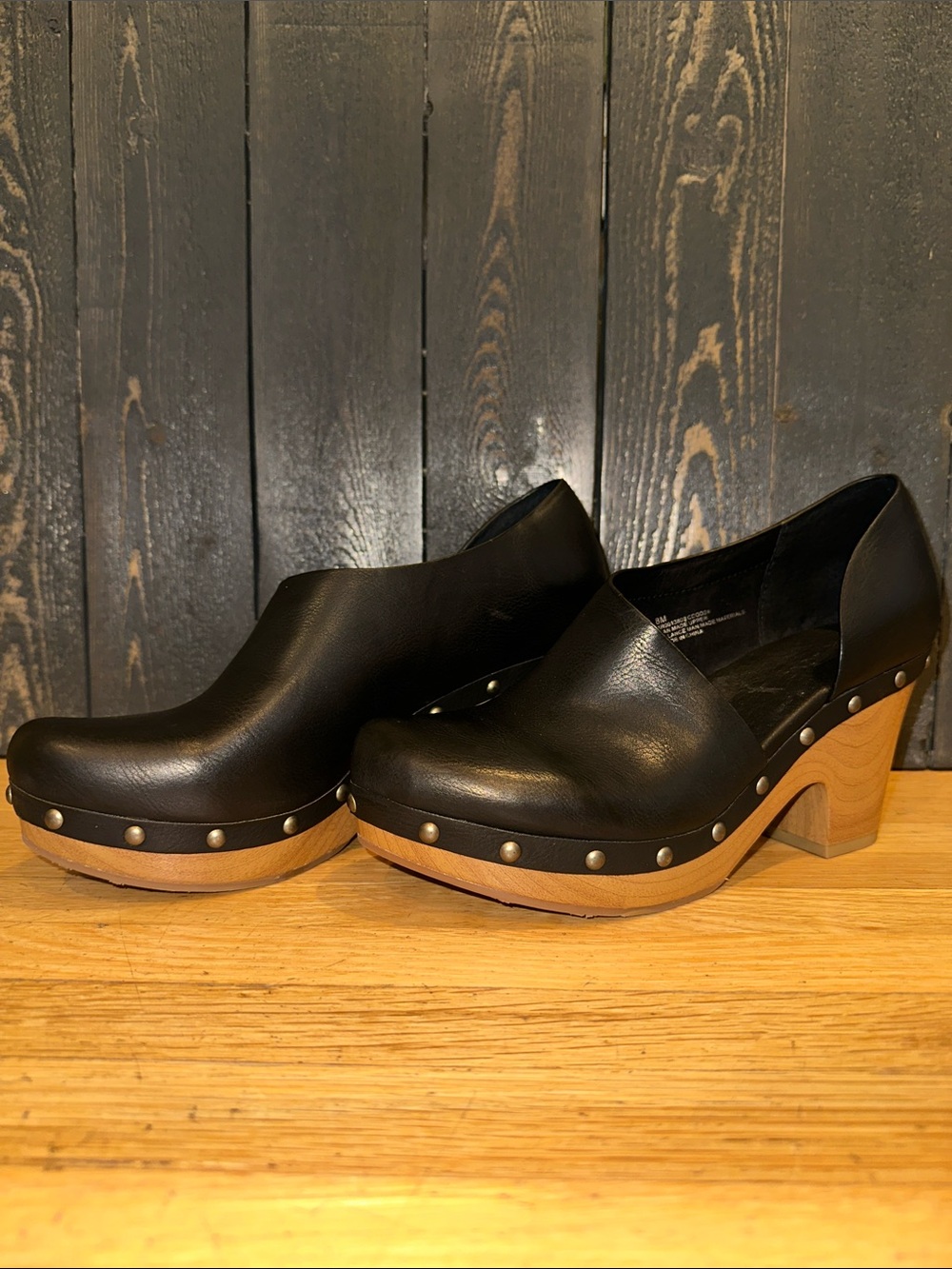 Kork-Ease Black Leather Clog Heels